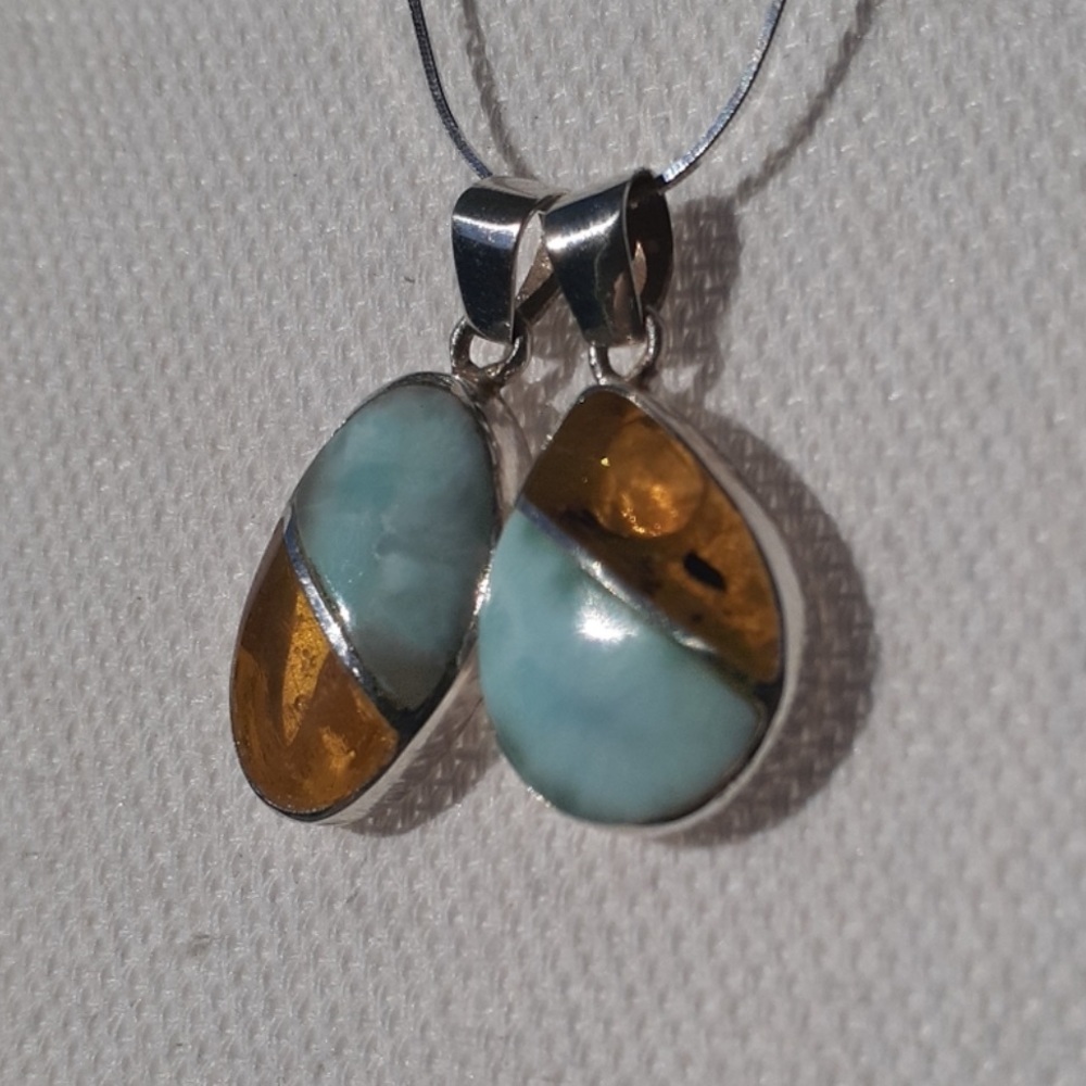 Dominican Amber and Larimar Pendant